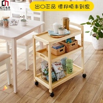 Solid wood trolley Mobile dining car Multi-function tea car wine car Three-layer side car Household kitchen shelf