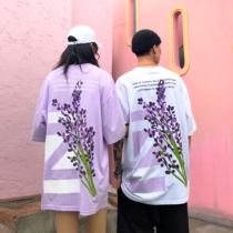ZACHARIAH anti-war floral lavender short-sleeved T-shirt Hip-hop national tide brand violet couple ins half-sleeve men