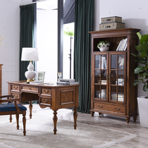 Full solid wood bookcase ash wood two-door log with glass door locker bookcase frame free combination Chinese study