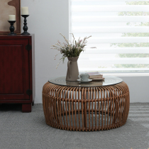 Minjuku Silent Wind Living Room Sofa Round Tea Table Nordic Small Household Type Real Rattan Fujishiji Antique Tea Table Glass Tea Table