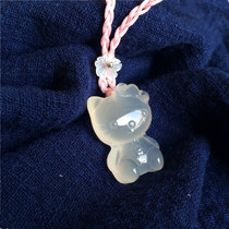 Natural chalcedony hello kitty pendant Little girl cute Hello Kitty necklace jade pendant