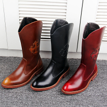2022 New Long Cylinder Boots High Silo Leather Boots Boots Man Cowboy Boots Mongolian Boots Casual Rider Pointy Boots