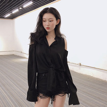 LGGSTYLE CHIC WIND V Loose Long Sleeve Shirt Woman Trendy Commute Design Sensation Small Crowdwear Blouse Woman