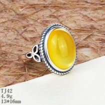 S925 pure silver ring hollow to inlaid nectar wax amber ring back to ancient living oral womens diy ring tox 13 * 16