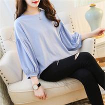 Long sleeve T-shirt female Korean version of loose 2021 new spring white wild ins tide solid color Western style nine-point sleeve shirt