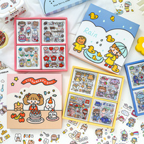 100 Handbook sticker set cute character PET waterproof decoration small pattern set cartoon girl heart diy hand book sticker material with hipster simple ins sticker stationery