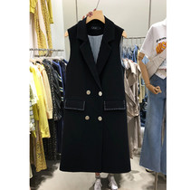 Suit vest female long 2020 Spring and Autumn New Korean version of black double-breasted loose vest temperament horse clip