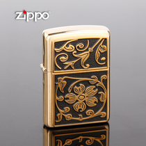 Original zipped zippo lighter brass with black gold rich and expensive flowers 20903 Sesame Special Cabinet Genuine windproof