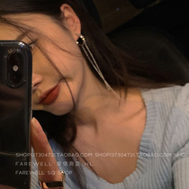 Personality sweet cool asymmetric earrings female ins Korean earrings female foreign-style face thin tassel long fashionable earrings