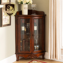 American solid wood triangle cabinet corner cabinet European-style corner cabinet Fan-shaped locker corner glass wine cabinet