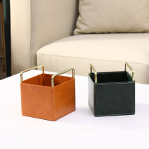 Nordic simple leather remote control desktop storage box living room entrance key makeup brush light luxury storage tube ornaments