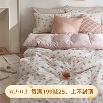 Korean quilt gentle floral purple powder short velvet Modaer cotton quilted with core Spring and Autumn quilt pillowcase