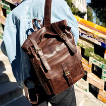 New original European and American retro headlayer Bull Leather Double Shoulder Bag Men Casual Trend Computer Genuine Leather Backpack Travel Bag