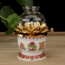 Dimmable windproof glass oil lamp for the Buddha lamp Changming lamp liquid Old ghee Oil lamp holder Retro Lotus lamp