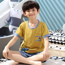 Child Sleepwear Summer Thin Little Boy Short Sleeve Short Sleeve Home Summer Pure Cotton Boy CUHK Boys Home Conserved Cartoon