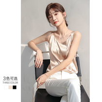 Satin camisine Vest Womens 2021 summer new drape design sense White wear inside v-neck bottoming top