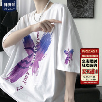 Fat brother T-shirt mens summer Japanese graffiti printing trend ins short-sleeved loose large size couple all-match top