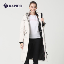 RAPIDO winter womens cold warm hooded cape lapel casual sports long down jacket