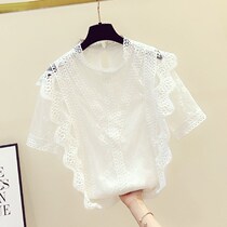 Boomer Lace Jersey Woman Summer 2022 new Korean version Slim Fit Slim Hollowed-out Short Sleeve 100 Lapped Temperament Snowspun