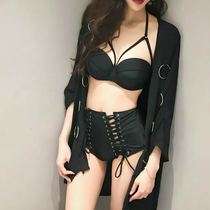 cicory 2021 new split three-piece bikini black punk wind bundle high waist sexy swimsuit women