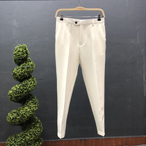Mens pants trend all-match fashion simple summer small feet pure white trousers 9 points casual pants 9 points 7 eight points pants