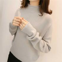 Semi-turtleneck sweater womens 2021 autumn and winter new Korean version loose slim thickened inner tie base sweater top tide