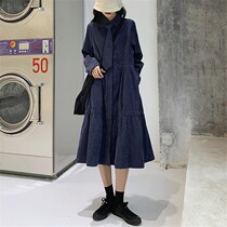 Early autumn 2021 New Gentle Wind long sleeve French retro skirt temperament long sleeve blue thin dress