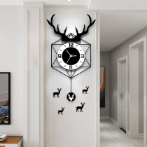 Nordic wall-mounted wall clock living room household fashion creative clock simple deer head net red decorative clock modern hanging watch