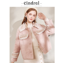 Xixi 2021 Winter new pink short cashmere coat women thick small fragrant wind stitching sweet age