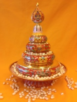 Cloisonne Manza pan jintealan pure copper Manda pan Mandala medium 18cm full set with tray red yellow and blue