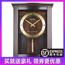 Japan Seiko home living room creative solid wood retro clock European style desk clock silent bedroom clock ornaments