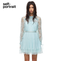 self-portrait mint green embroidered mesh-chiffon-lace-embellished dress skirt