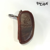 Mongolian origin genuine leather car key bag Mongolian element featured leather carving prairie wolf eagle auspicious Christmas pattern