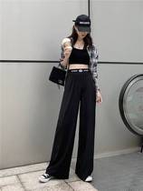 Ice Silk Broadlegged Pants Woman High Waist Pituality Summer 2022 New Slim Mopping Black Casual Long Pants Loose Straight
