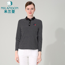 Milan Deng middle-aged mother outfit POLO collar striped long-sleeved sweater fashion spring foreign style top T-shirt women