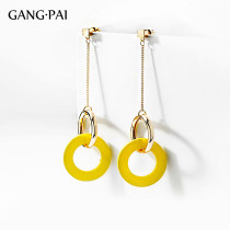 Suitable for round face long temperament thin earrings Net red 2021 New Tide yellow ear clip no ear hole female