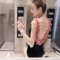 Swimsuit womens 2020 new super fairy net red with the same ins black steel bracket gathered to soak in hot springs resort one-piece swimsuit