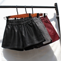 Sweatshirt with shorts with autumn and winter loose wear elastic waist pu pants summer loose slim high waist wide leg pants