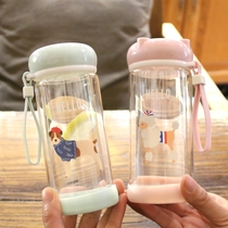 Korean version of the cute cartoon double-layer glass female student Korean version of the portable simple fresh creative puppy handy cup