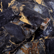 Imitation marble sticker waterproof thickened kitchen countertop sticker bathroom floor wallpaper self-adhesive black gold stone 10 m pack