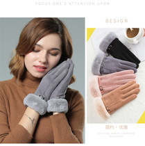 Thickened Gloves Ladies winter warm plus velvet five finger suede outdoor riding electric car motorcycle gloves