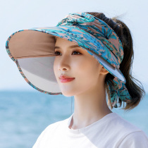 Sun hat female summer sun protection hat anti-UV air lift-up Face Printed Grid 100 lap large along the sun hat