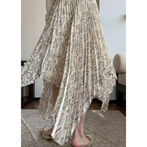 2021 spring new irregular skirt female temperament snake pattern mid-length high waist thin all-match A-line long skirt