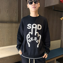 Nijia contrast color spring and autumn fashion letter jacquard black and white mens and womens sweater 2021 new can wear tide sweater