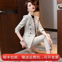 British style suit high-end professional suit female autumn fashion temperament double-row button Korean version of large-coded work clothes