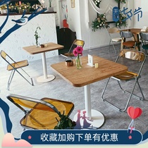 Net celebrity hot milk tea shop American LOFT solid wood white small round table Cafe catering commercial table small square table