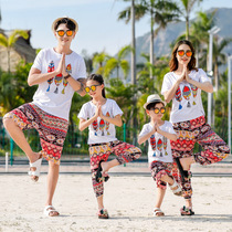 Different parent-child dress summer dress a family of four Korean version 2021 new seaside whole family Beach short sleeve set