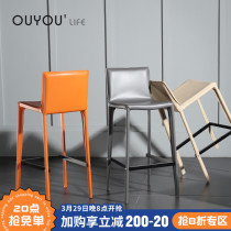 Nordic light lavish bench Horse Saddle Leather Bar Chair Modern Minima Home Backrest High Footstool Cafe Bar Bar Stool