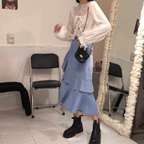 Single piece suit womens clothing fall student lace blouse with lotus leaf lace open fork half body dress fashion foreign air two sets of damp