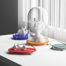 Meow meow home ins wind creative tray household luxury metal hand-run storage box cosmetics rack multi-function